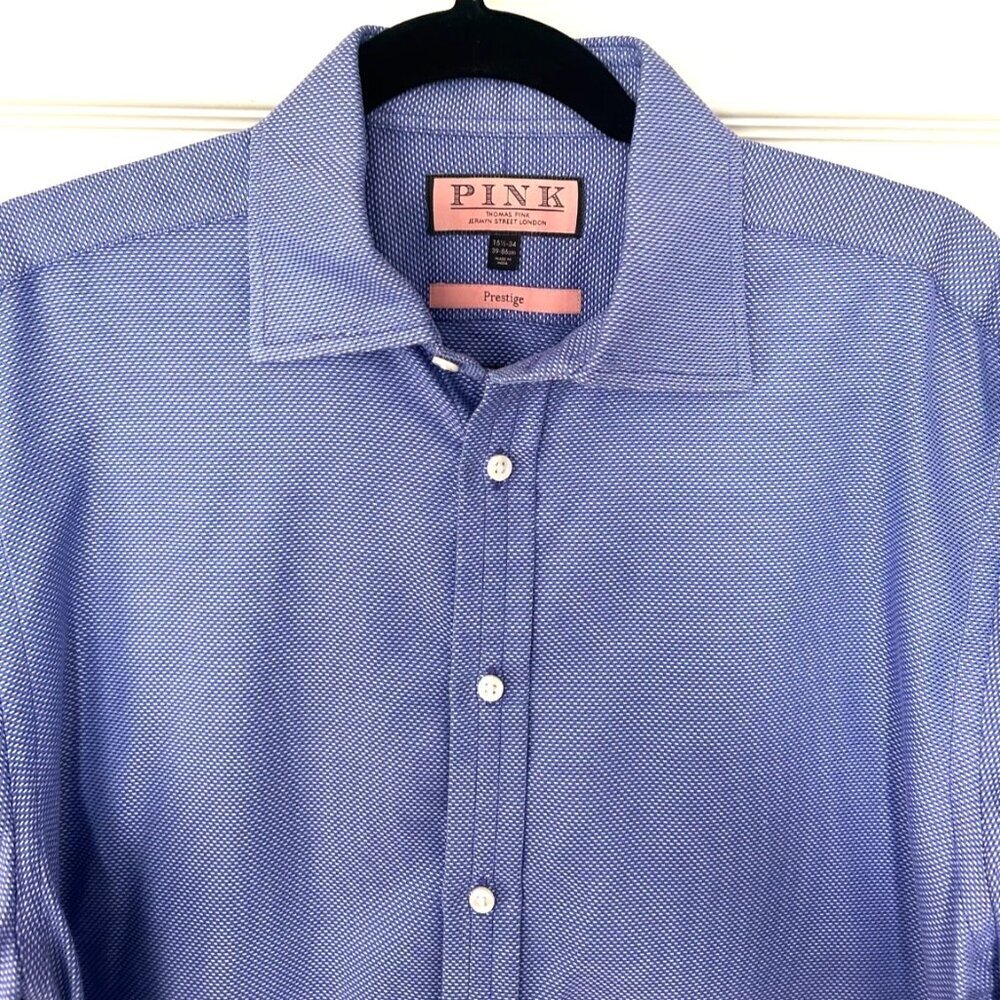 Thomas Pink Prestige Men’s Blue Micro-Pattern Dress Shirt Cotton 15.5 34 - Picture 4 of 10